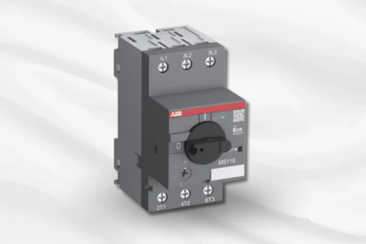 Guardamotor manual ABB para protección y maniobra de motores trifásicos pequeños y medianos.
